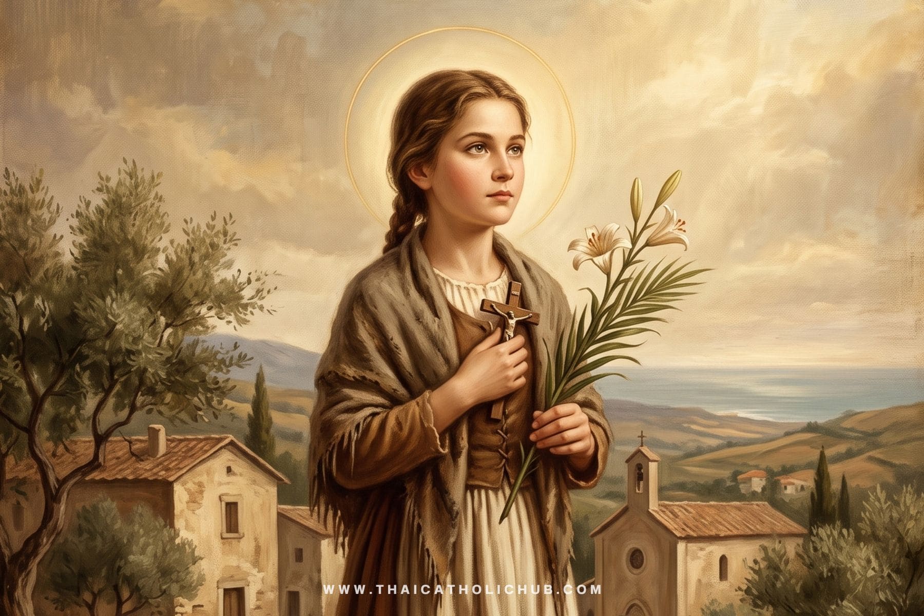 นักบุญมารีอา กอเรตตี (St. Maria Goretti) ถือดอกลิลลี่สีขาวแห่งความบริสุทธิ์ - TC Hub