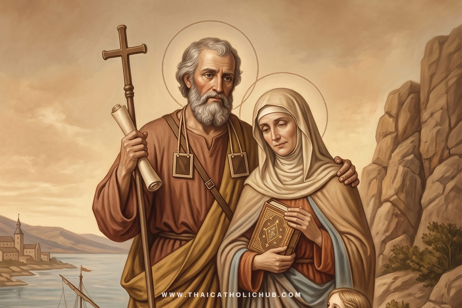 นักบุญยออากิมและนักบุญอันนา (Sts. Joachim and Anne) ทรงโอบกอดและสอนพระคัมภีร์ให้แก่พระนางมารีย์ในวัยเยาว์ - TC Hub