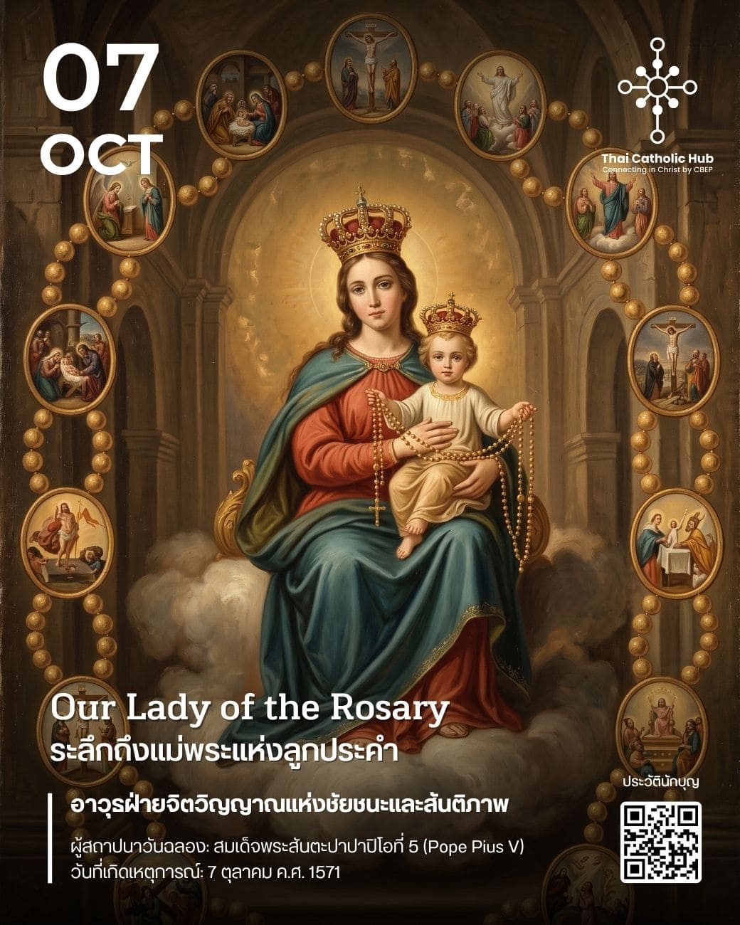 7 ตุลาคม วันระลึกถึงแม่พระแห่งลูกประคำ (Our Lady of the Rosary) อาวุธฝ่ายจิตวิญญาณแห่งความรักและชัยชนะเหนือความมืดมิด