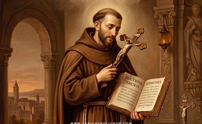 นักบุญลอเรนซ์แห่งบรินดีซี (St. Lawrence of Brindisi) ในชุดคาปูชินสีน้ำตาลชูไม้กางเขนนำกองทัพคริสตชน - TC Hub