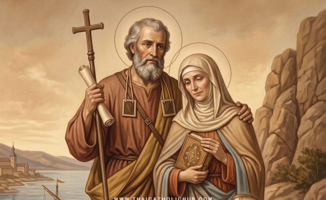 นักบุญยออากิมและนักบุญอันนา (Sts. Joachim and Anne) ทรงโอบกอดและสอนพระคัมภีร์ให้แก่พระนางมารีย์ในวัยเยาว์ - TC Hub